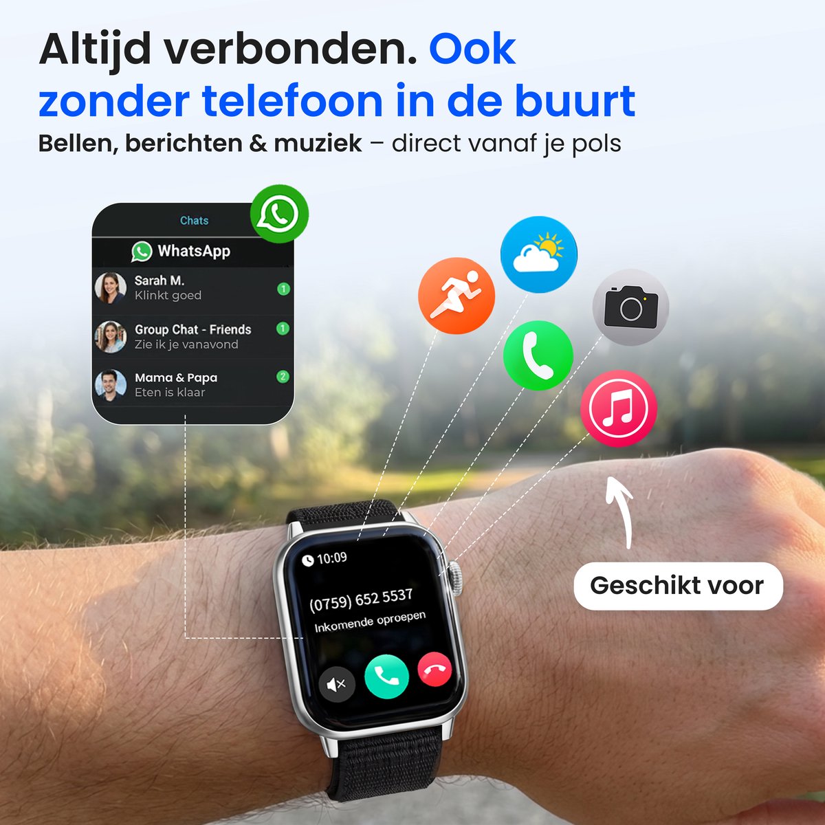 Siltcon® Smartwatch Dames Pro - Smartwatch Heren Pro - Sporthorloge Dames & Heren - Stappenteller Horloge - Hartslagmeter – Bloeddrukmeter - Slaapmonitor - Saturatiemeter - Belfunctie - Elke Smartphone - RVS - Incl. 4 Bandjes - Zilver – foto 3