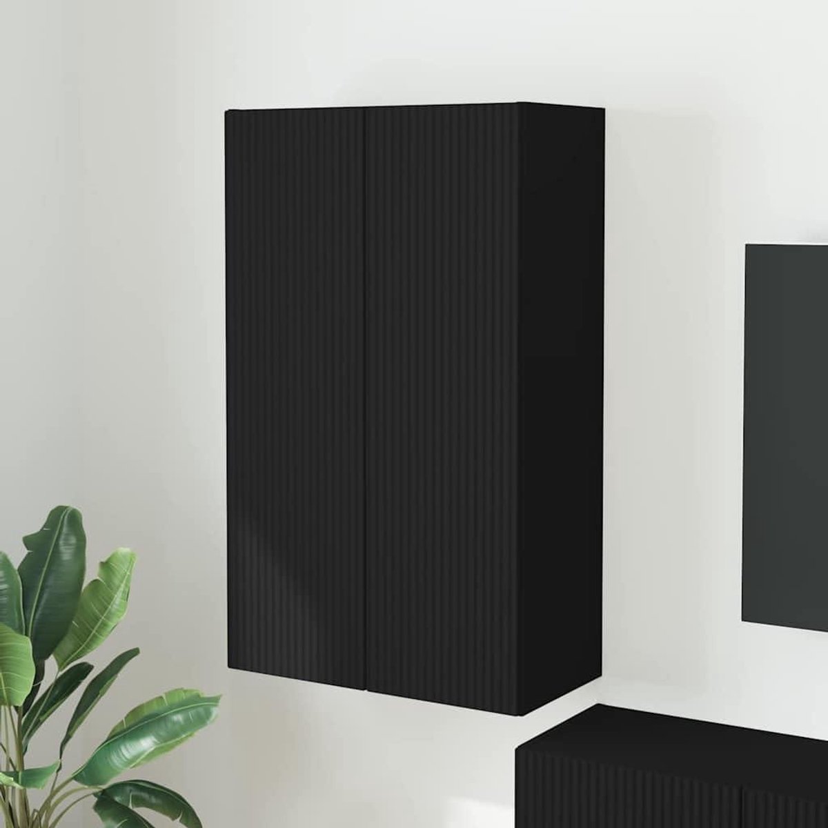 TV-wandkast - Tv meubel - Woonkamer inrichten - 90 graden draaideuren - 595 x 31 x 100 cm - Zwart