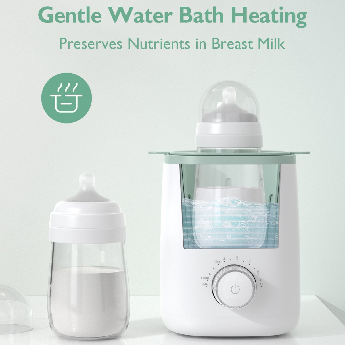 Momcozy MW02 Analoge Flessenverwarmer – Waterbad Verwarming voor Babyfles en Potjes – Met Verlichting & Warmhoudfunctie thumbnail 5