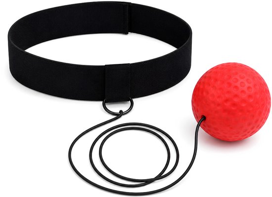 Zwarte hoofdband, elastisch koord en rode reflexbal op witte achtergrond