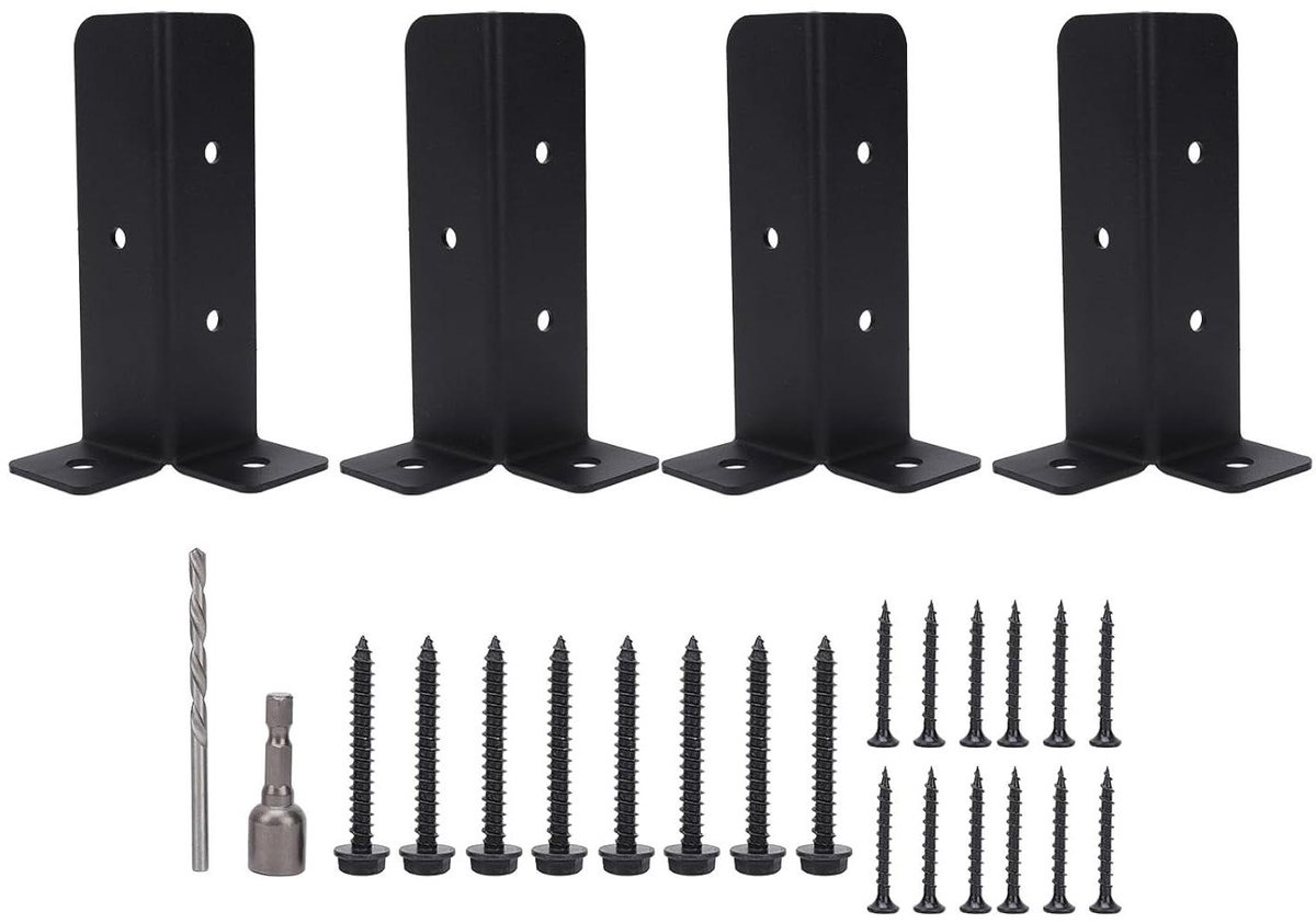 Paalanker Beugels - Paalbevestiging Set - Dek Constructie - Zwaar Metaal - 4 Sets - Zwart