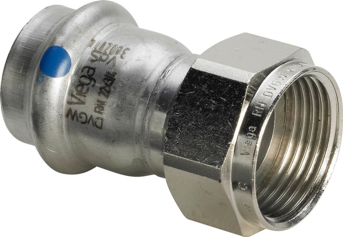 Viega Sanpress Inox LF-aansluitkoppeling, d 18mm, G 3/4 messing vernikkeld, roestvrij staal model 2363LF, 666699