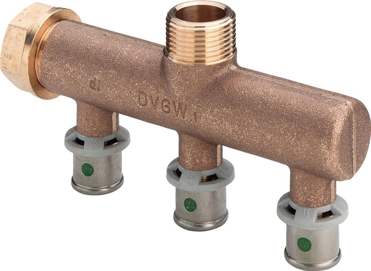 Viega Sanfix Fosta Sanfix P-Verdeelstuk, d 16mm, G 3/4, n 3 roodkoper Model 2126.07, 309206
