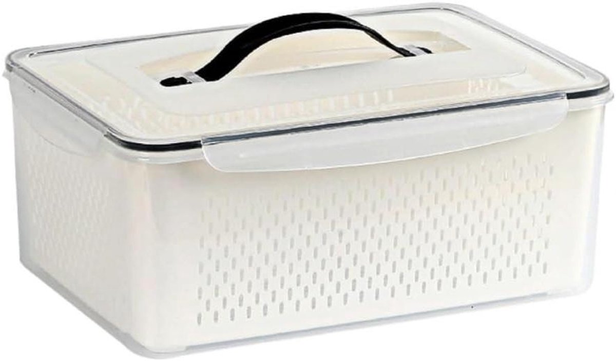 Voedselcontainer met Drainagemand - Vershoudbakje Koelkast - Voedsel Vers Houden - Afneembare Drainagemand - 10L - Wit