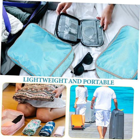 Reis Opbergzakken - Koffer Organizers - Kleding Opbergen - Compressie Systeem - 3 Stuks Set - Hemelsblauw — afbeelding 4