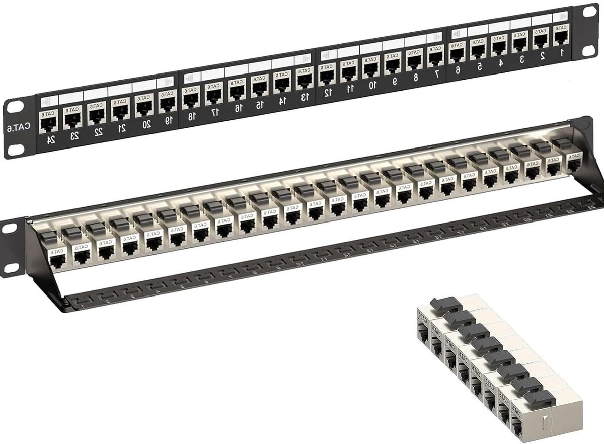 Netwerk Patchpaneel - Keystone Paneel - Netwerk Organisatie - Afgeschermde Koppeling - 19 Inch 24 Poorts - Zilver