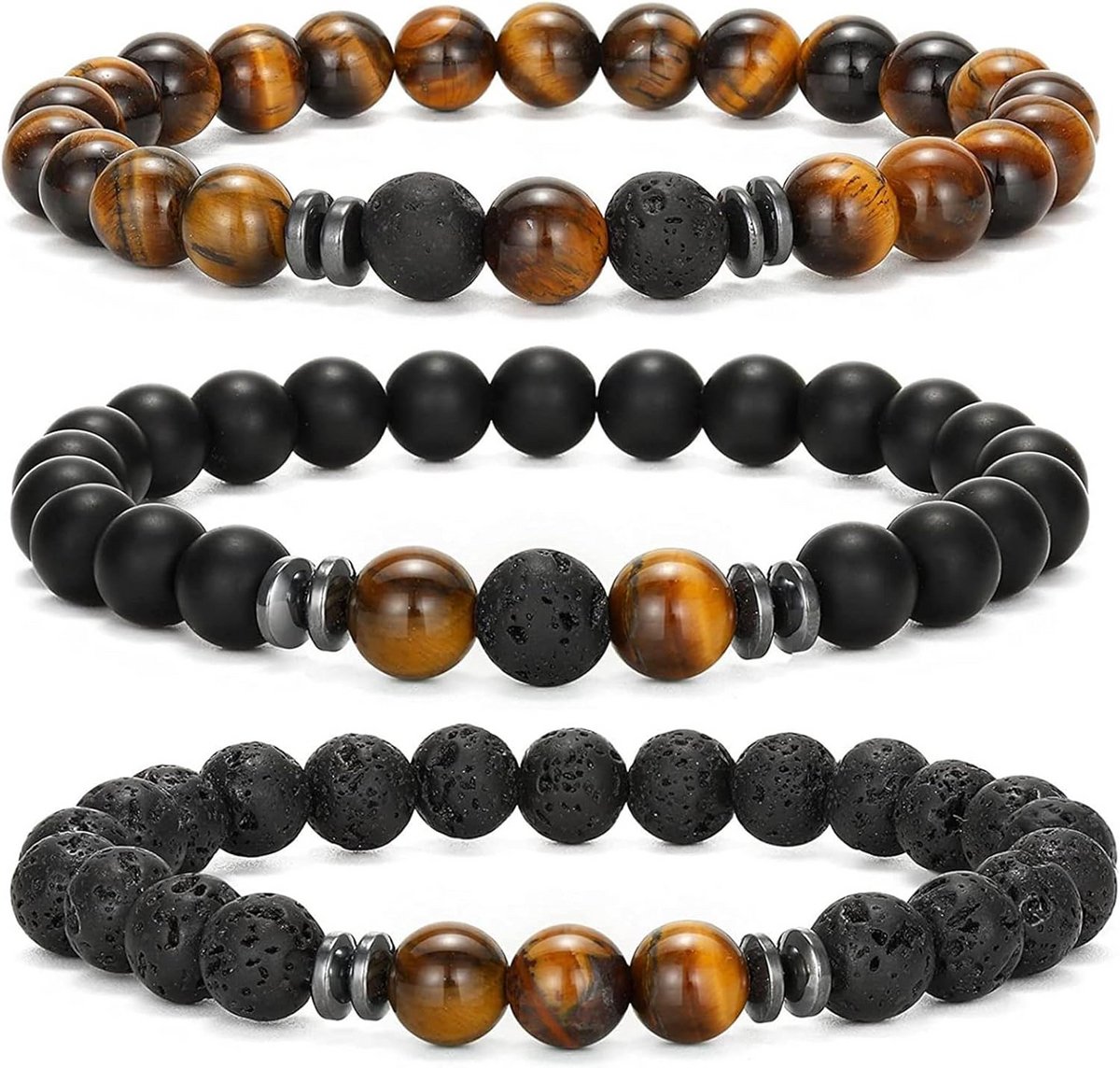 Heren Armband - Natuursteen Armband - Dagelijkse Stijl - Set van Drie - 3 Stuks - Multicolor