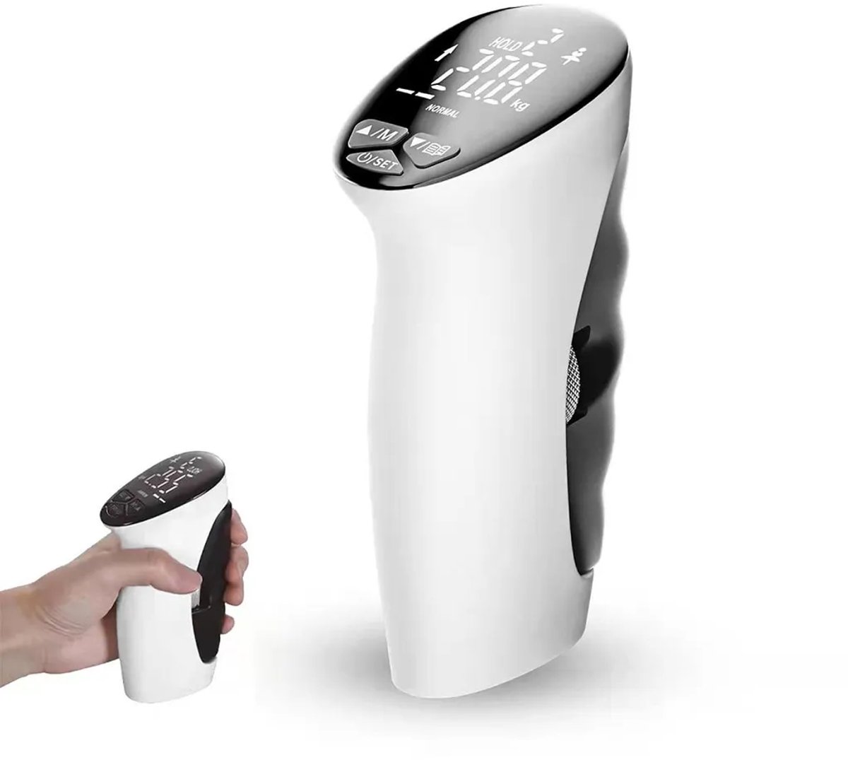 Elektronische handtrainer, oplaadbaar, met led-display en handkrachtmeter, Geschikt voor fitness- en revalidatietraining, maximaal draagvermogen 90 kg.