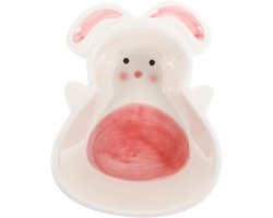 Keramische Voerbak - Voer- en waterbak - Kleine dieren voeren - Schattig konijn ontwerp - 12 x 14.7 cm - Wit