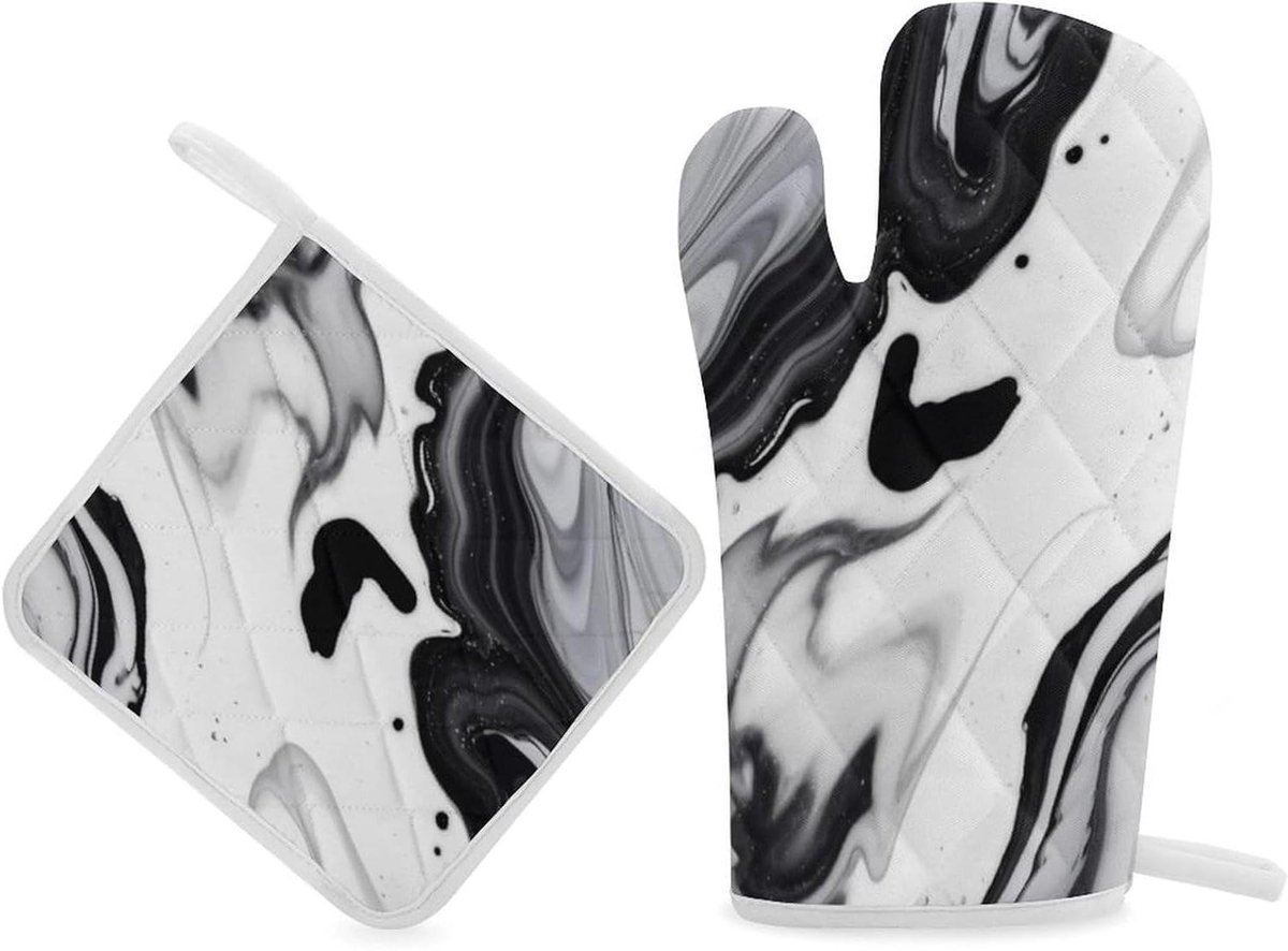 Ovenwanten Set - Keuken handschoenen - Veilig Koken - Hittebestendig Materiaal - 2 Stuks - Zwart Wit