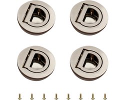 MOROBOR Rond met trekkring, ingebedde handgreep, 4 stuks Tatami verborgen handgrepen, onzichtbare kastdeur, meubelbeslag met schroeven voor kast, garderobelade (geborsteld cyaan)