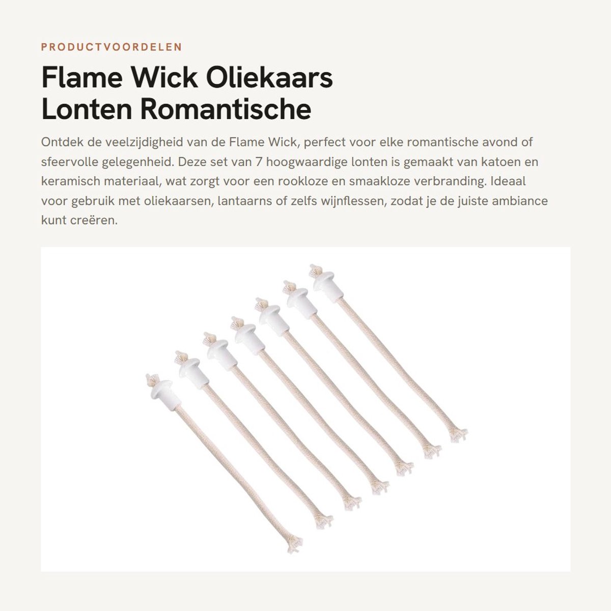 Dailygoods- Lichtsnoer - 7 Stuks Lonten - Katoenen/Keramische Materialen - Rookloos/Smaakloos - Voor Oliekaars/Lantaarn - Romantische Avond - Kaarslont