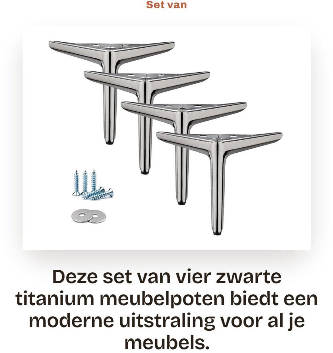 Dailygoods- Meubelpoten 15 cm - Set van 4 - Zwarte Driehoekige Poten - Hoogwaardig Ijzer - Geschikt voor Banken/Kasten/Tafels - Meubelbenen