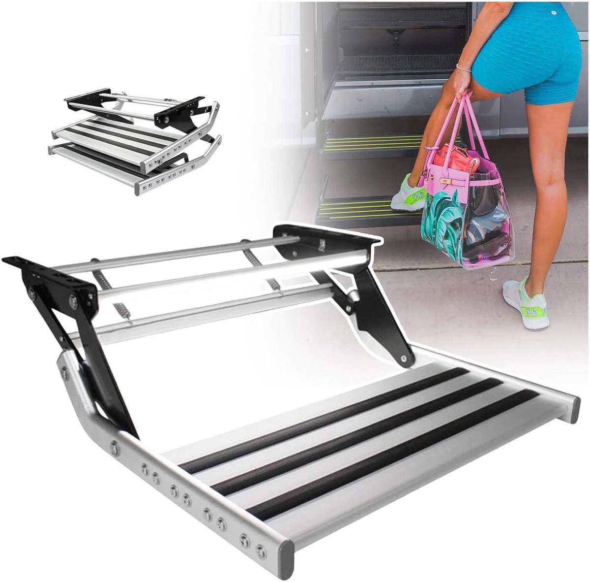 Vouwbare RV Stap - Camper Trede - Veilig Instappen - Geïntegreerde LED - 55.4*57.2*17.4mm - Zilver