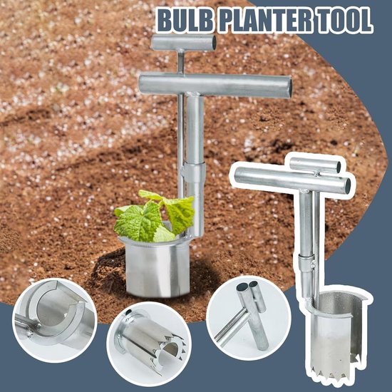 Bloembollenplanter - Tuinplanter Gereedschap - Bodem Bewerken - Roestvrij Staal - 35 cm Lengte - Zilverkleurig — afbeelding 5