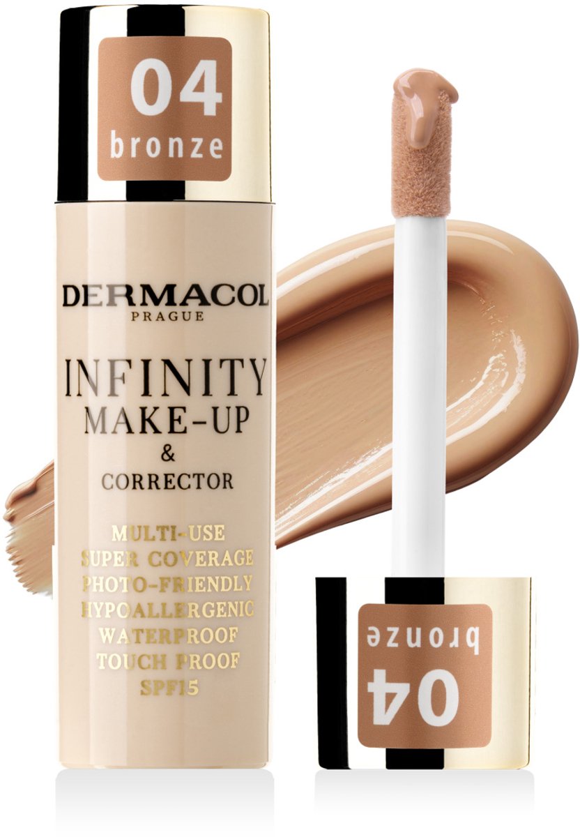 Dermacol Infinity Make-up en Concealer - Multifunctionele Foundation - Hypoallergeen - Super Dekking - Waterproof - SPF 15 - 04 Bronze