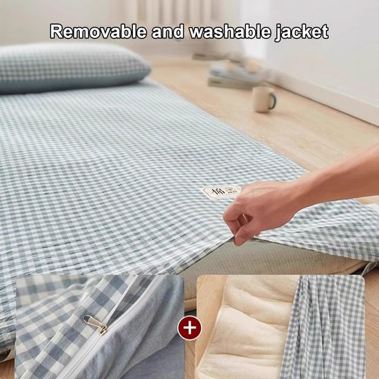 Oprolbare Matras - Vloerligstoel Gasten - Comfortabel Slapen - Ademende Stof - 150 x 200 cm - Groen Rooster — afbeelding 4