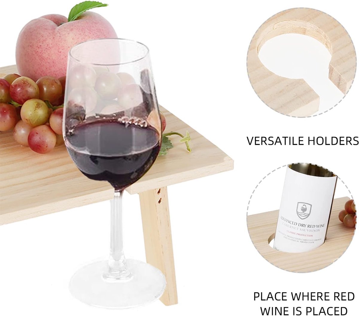 Opvouwbare Tafel - Draagbare Hout - Picknick en Camping - Met Wijnglas Houders - 34 x 30 cm - Rood — cadeau in Kookcadeaus - foto 4
