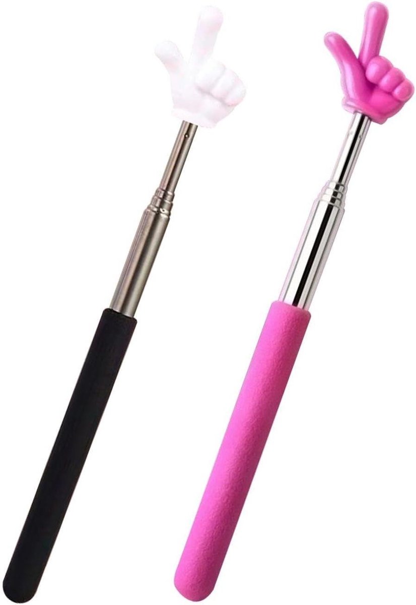 Telescopische Vingerstokken - Wijsstokken Set - Presentatie Ondersteuning - Intrekbaar Roestvrij Staal - 2 Stuks 68cm - Roze Zwart