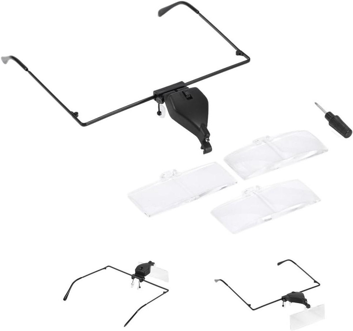 Bril Vergrootglas - Vergrootglas met LED - Gedetailleerd Werk - Verwisselbare Lenzen - 3 Vergrotingen - Zwart