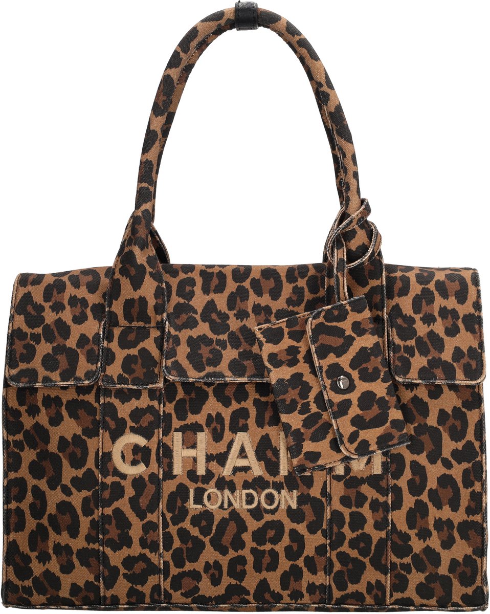Charm London Bond Avenue Laptoptas 15,6 Inch - Laptopvak - Verstelbare Schouderband - Afneembaar - Trolleyband - Inclusief Etui - School - Dames Tas - A4tas - Luipaard