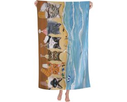Strandhanddoek met kattenprint - Extra groot - Microvezel - Dierenprint - Sneldrogend - Zandvrij - Superzacht - 76 x 152 cm