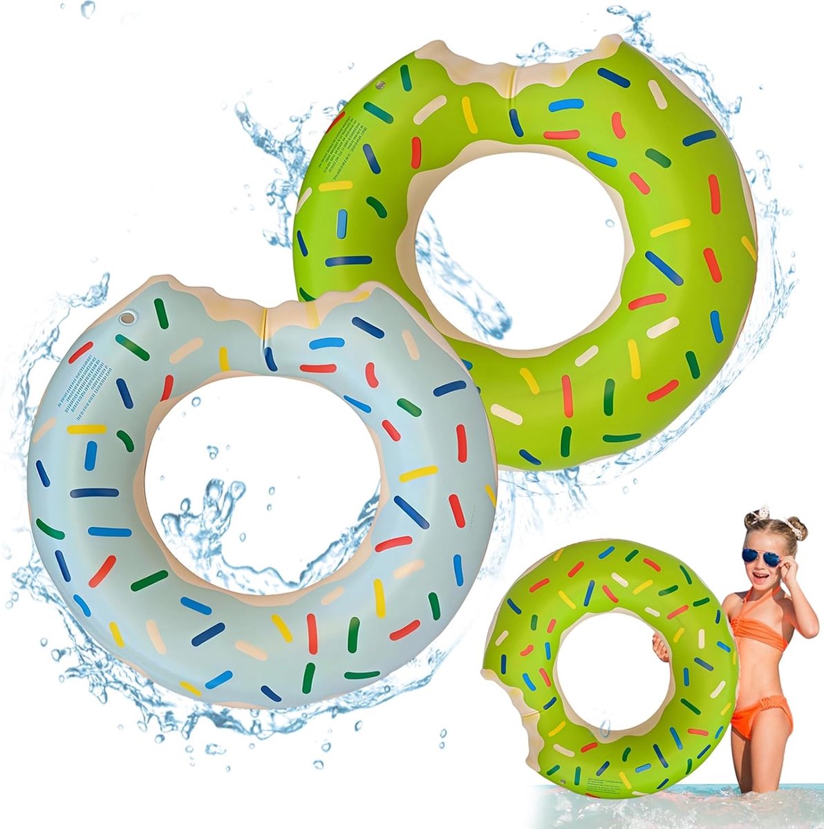 Set van 2 Donut Zwemringen 70 cm (Lichtblauw & Groen) – Extra Dik en Lekkagebestendig, Geschikt voor Kinderen van 5-9 Jaar