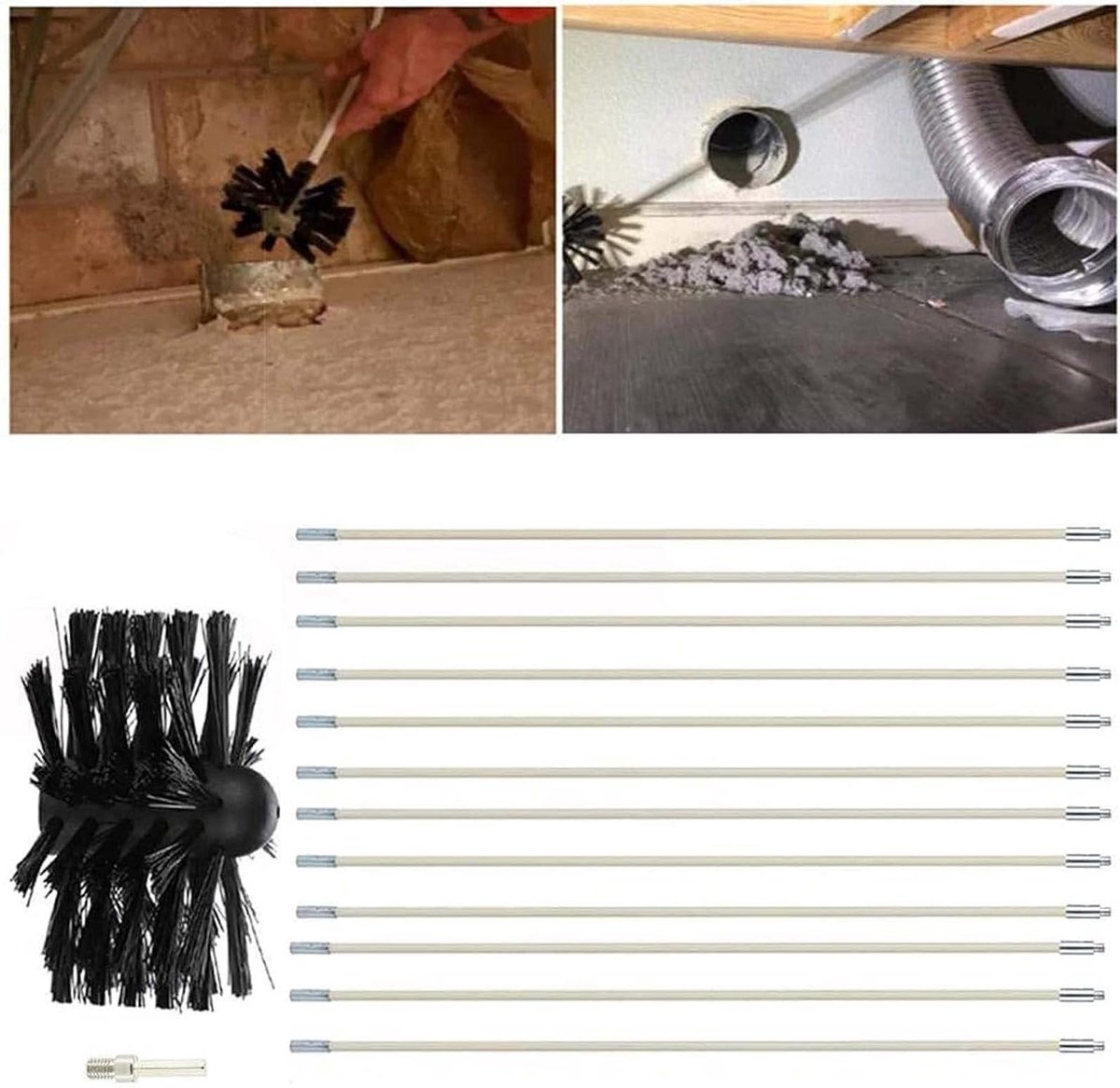 Schoorsteenborstelset Nylon - Pijp Reiniger - Schoorsteen Onderhoud - Flexibele Verlengbar