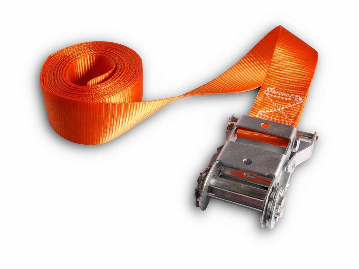 Spanband met ratel - Bevestigingsriem polyester - Zware lading zekeren - TÜV-gecertificeerd - 6 meter lengte - Oranje