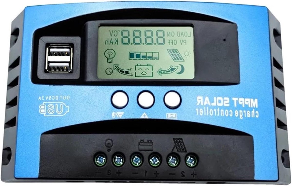 Zonne-laadregelaar, Zonne-laadregelaar MPPT 30A 40A 50A 60A 80A 100A LCD-scherm 12V 24V Dubbele USB-zonnelaad- En Ontlaadregelaar(100A)