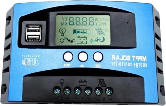 Zonne-laadregelaar, Zonne-laadregelaar MPPT 30A 40A 50A 60A 80A 100A LCD-scherm 12V 24V Dubbele USB-zonnelaad- En Ontlaadregelaar(100A)