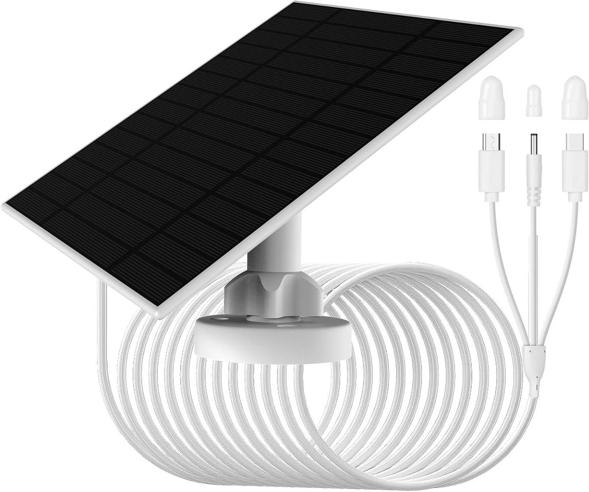 Zonnepaneel - Camera Oplader - Beveiliging Camera - Drie Connectoren - 3 Meter Kabel - Zwart