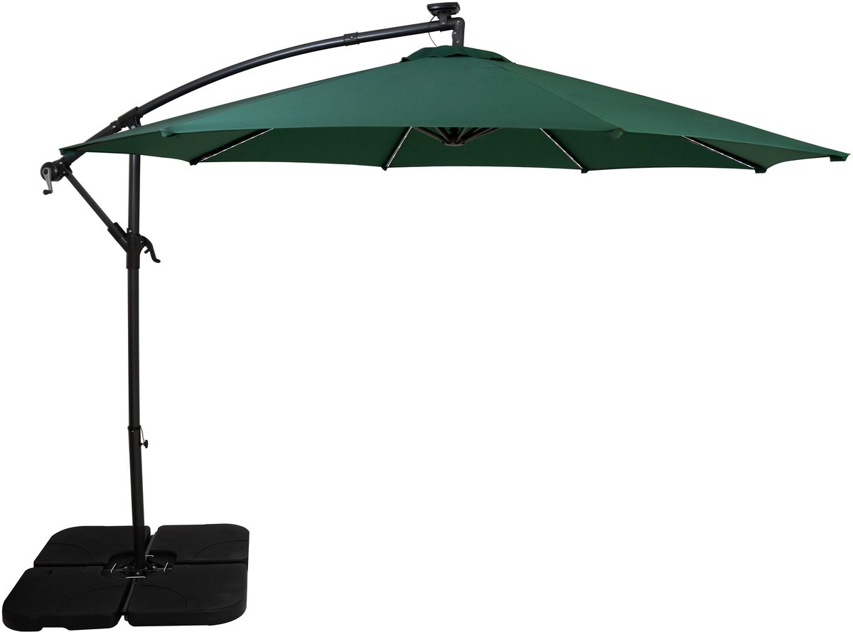 LED Zweefparasol 3 m & Vierkante Parasolvoet - groen - parasol met verlichting