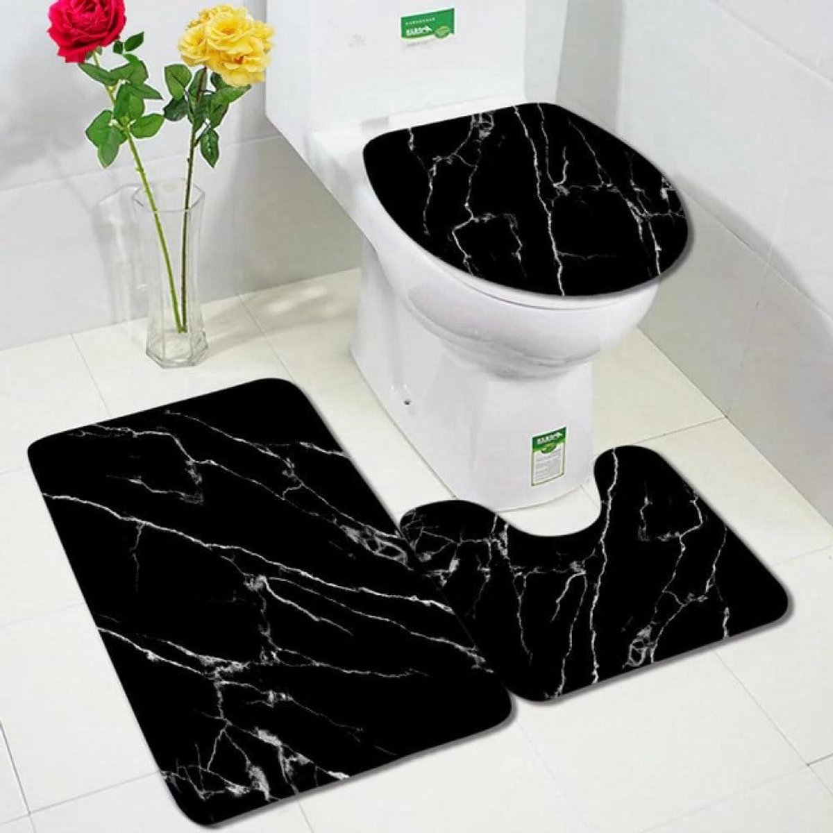 Badmat Set - Toilet Tapijt - Badkamer Decoratie - Sterke Wateropname - 3 Delige Set - Abst