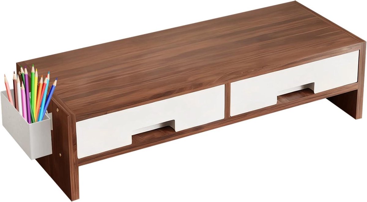 Monitorstandaard - Bureaublad Verhoger - Ergonomisch Werken - Met Kabelbeheer - 50 cm Breed - Zwart Walnoot