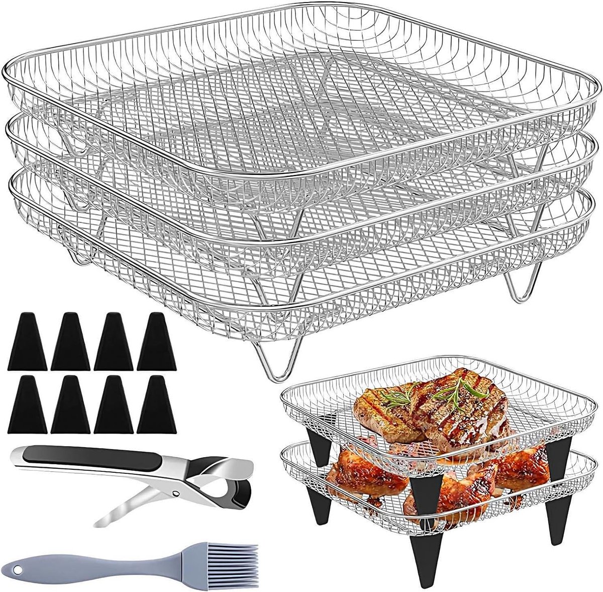 Luchtfriteuse rooster - Stapelbare manden - Maaltijden bereiden - Antiaanbaklaag - 20 cm - Uniek