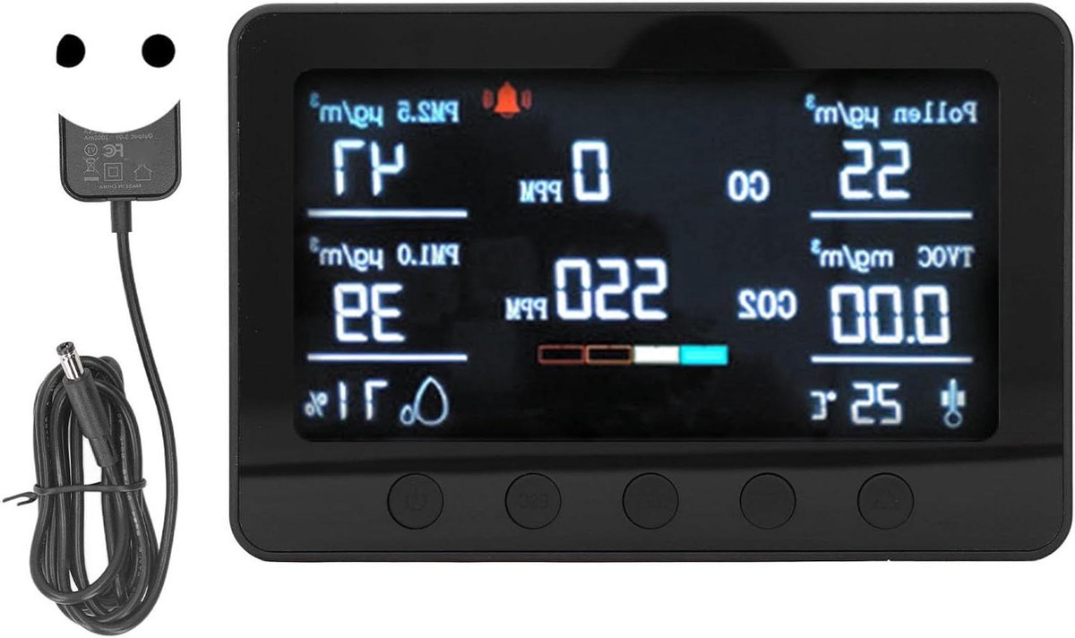 Luchtkwaliteitsmonitor - Luchtvervuiling Detector - Binnenmilieu Controleren - 7-inch Kleurendisplay - 25D x 22W x 8H cm - Wit