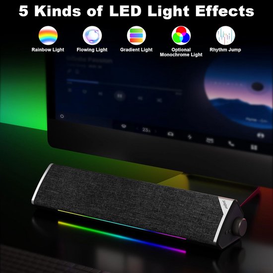 PC Speaker - Soundbar Computer - Muziek Luisteren - 3 Afspeelmodi - USB Powered - Zwart — afbeelding 3