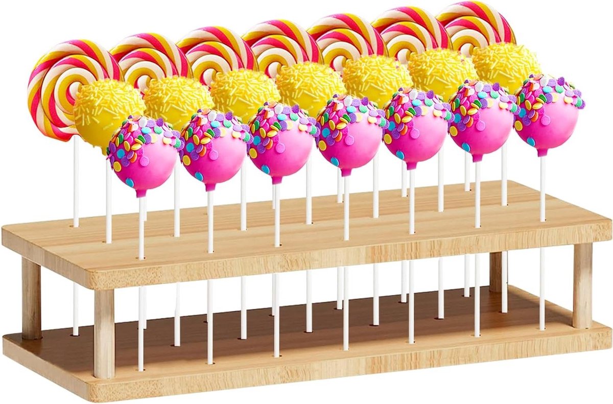 Cake Pop Stand - Lolly Houder - Feestelijke Presentatie - 21 Gaten - 28 x 12 cm - Houtkleur