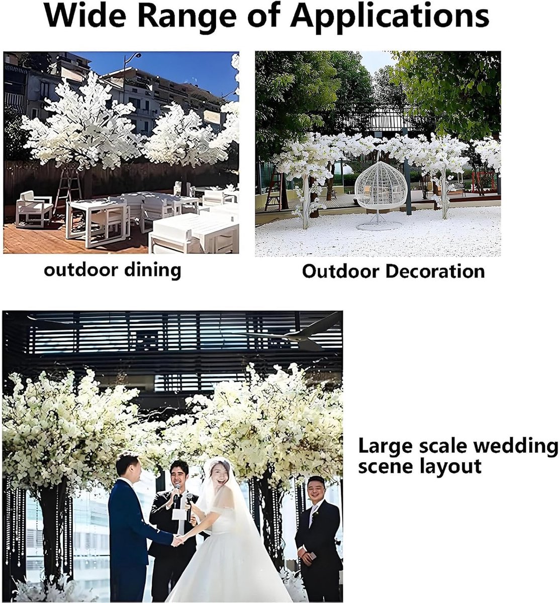 Handgemaakte kunstbloemen, decoratieve boom voor binnen en buiten, grote roze kunstkersenbloesemboom, voor thuis, bruiloft, feest, tuin, kantoor, kerst. White-1m*0.8m – foto 6