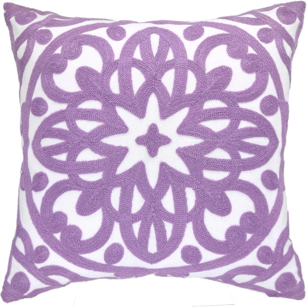 Decoratieve kussenhoes - Geborduurde sierkussen - Woonkamer decoreren - Dik katoen bohemien patroon - 50 x 50 cm - Lavendel Lila