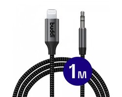 Buddi Flex - Lightning naar 3.5mm Jack Aux Audio Kabel met DAC Chip - Aux kabel geschikt voor iPhone (iPhone 14-serie en ouder) en iPad met Lightning - Gevlochten Nylon - Auto - 1 Meter (1M) - Zwart