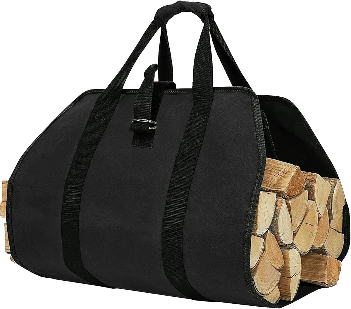 Tote Bag voor Haardhout - Log Carry Bag voor Buiten - Canvas Tas voor Kamperen - Opslag voor Houtblokken bij Open Haard - Waterdichte Draagtas met Handvatten - Zwart - Art Deco