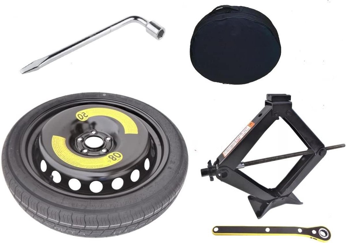 Reservewiel Set - Noodwiel Band - Auto Onderhoud - Compleet met Gereedschap - 17 Inch Velg - Grijs