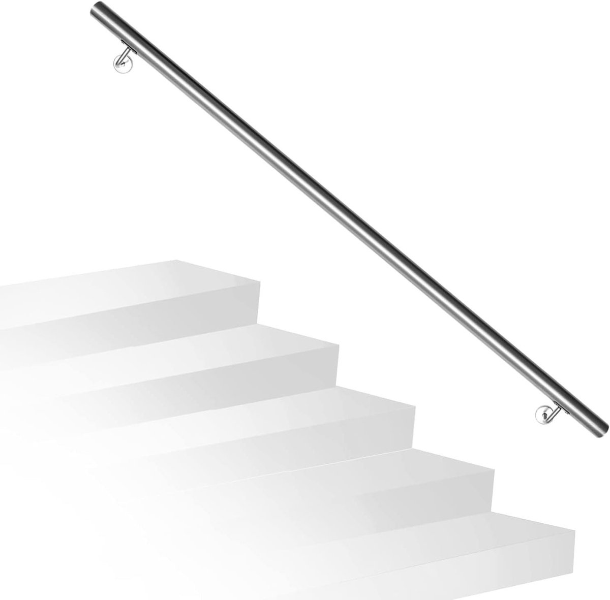 Trapleuning Roestvrij Staal - Wandsteun Reling - Veilig Traplopen - Weerbestendig Materiaal - 180 cm Lengte - Zilver