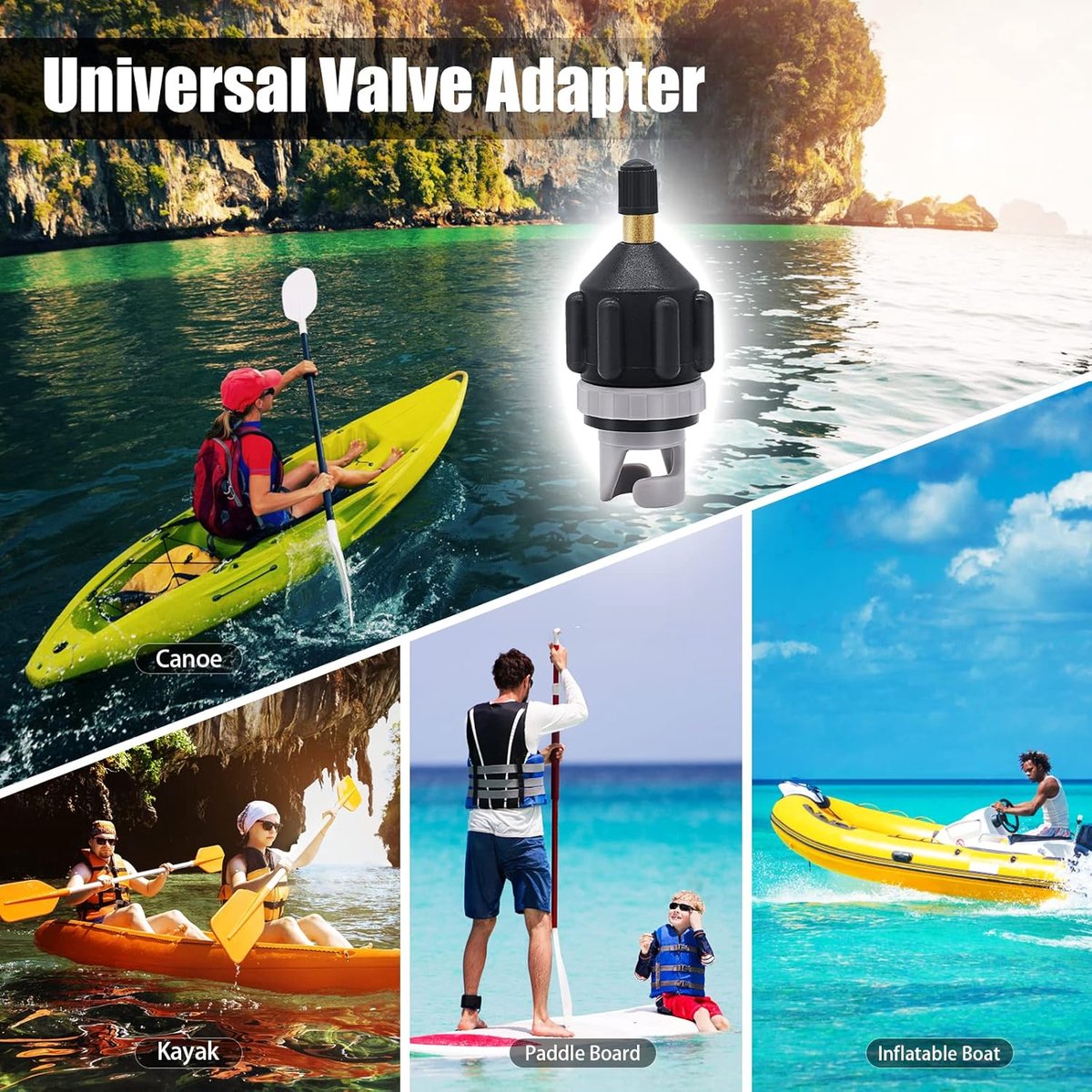 2-delige opblaasbare Stand-Up Paddle Board (SUP) pompadapter - Paddle Board ventiel naar kajak ventiel adapter - Auto pomp inflator adapter - Zwart – foto 5