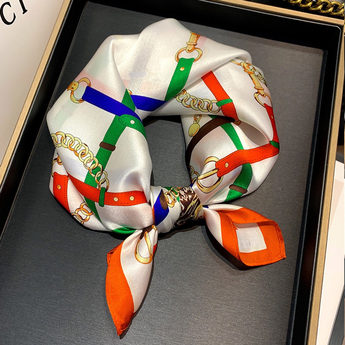 Dames Sjaal - Sjaals - Stola - Vierkante doek - Elegant Stijlvol Dames haar sjaal - Satijn zijde - Hals sjaaltje - Sjaaltje Satijn - Neksjaaltje - Omslagdoek Modesjaals - Neksjaal - Dames Halsdoek -Dame - 16210-Wit, 53*53cm
