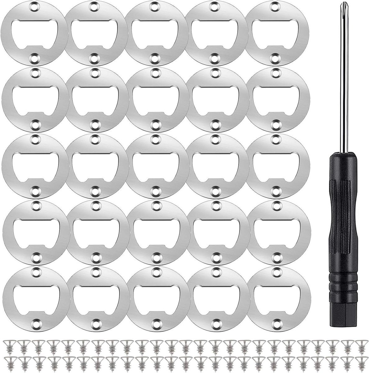 Flesopener Inzetstukken - Doe-het-zelf Kits - Gepersonaliseerde Openers Maken - Roestvrij Staal - 20 Sets Inclusief Schroeven - Zilver