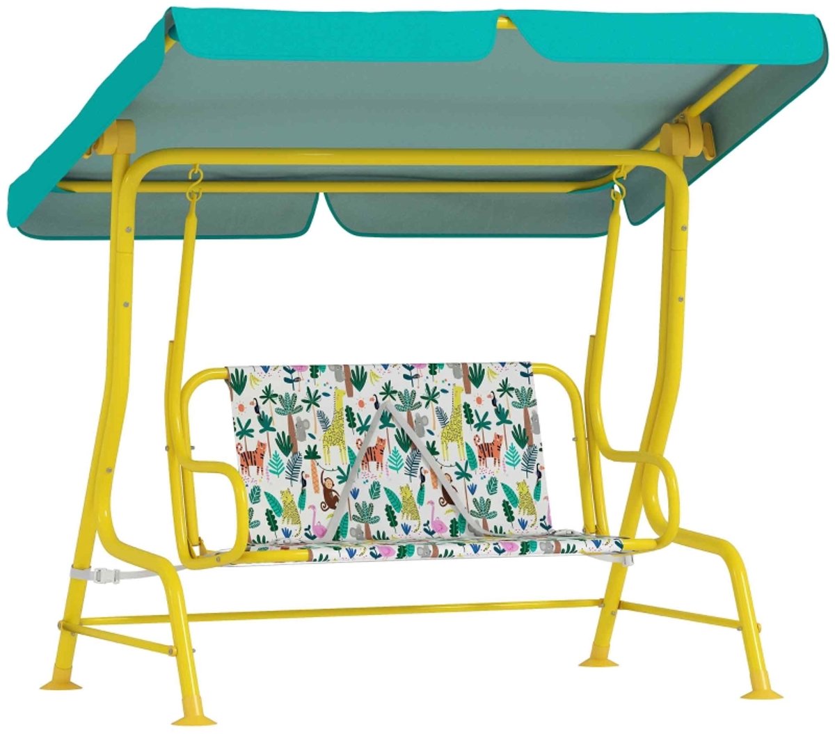 YYchan Schommel - Kinderschommel met Zonnedak - Schommelstoel Kind - Schommelbank voor Buiten & Binnen - Jungle Dieren - 112x75x120 cm - Groen