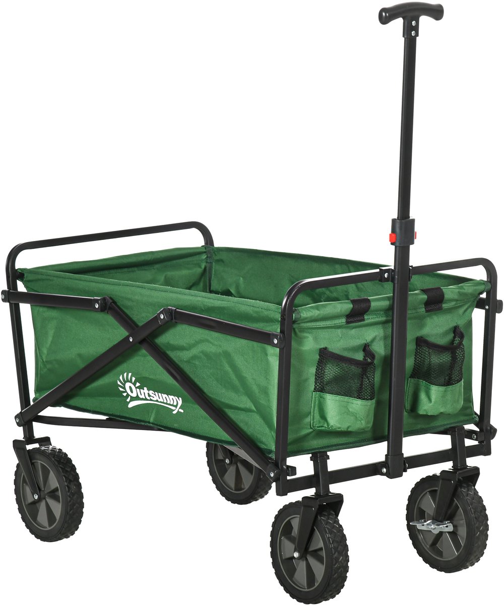 Killogood Opvouwbare kar transportkar op wielen belasting 40 kg verstelbare handgreep 83 x 50 x 99 cm donkergroen